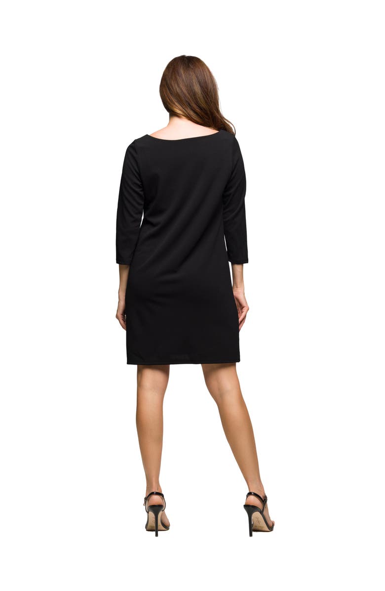 24seven Comfort Apparel Three Quarter Sleeve A Line Knee Length Dress, Alternate, color, Black