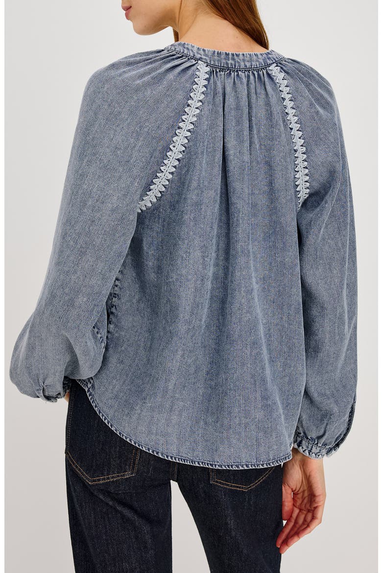 Tali Embroidered Split Neck Top, Alternate, color, BLUE RIDGE