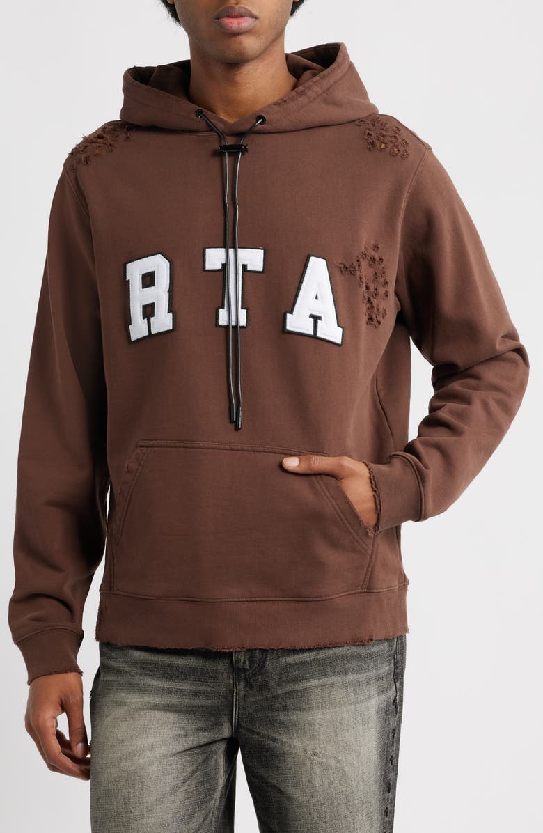 RtA Markus Collegiate Frayed Hoodie, Main, color, Brown Collegiate