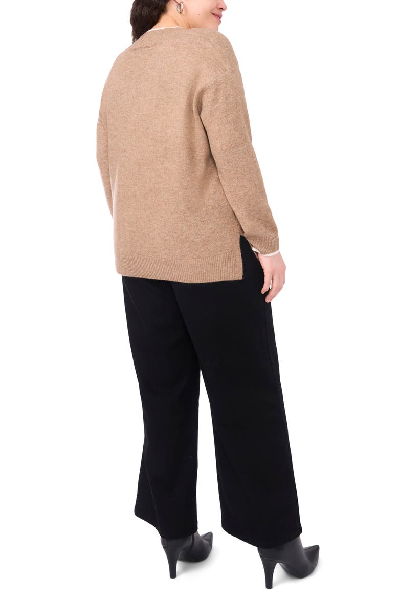 Tipped Cross V-Neck Cozy Sweater, Alternate, color, TAUPE