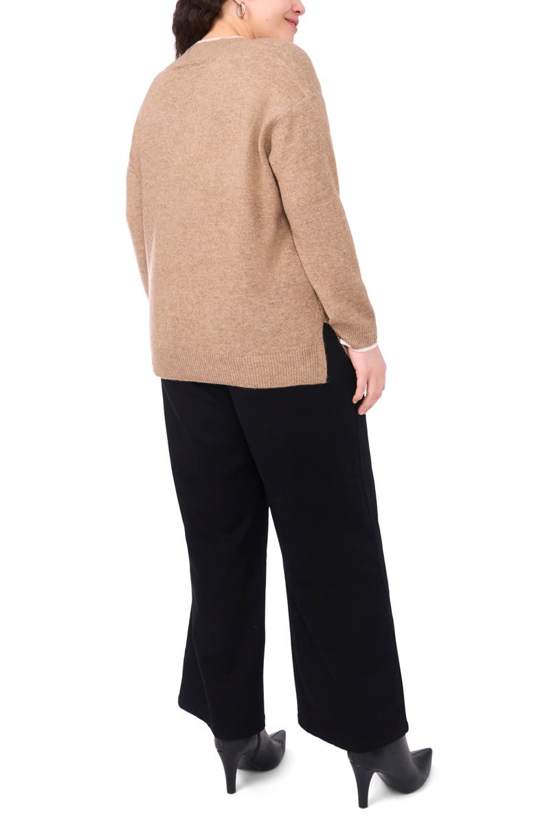 Vince Camuto Tipped Cross V-Neck Cozy Sweater, Alternate, color, Taupe