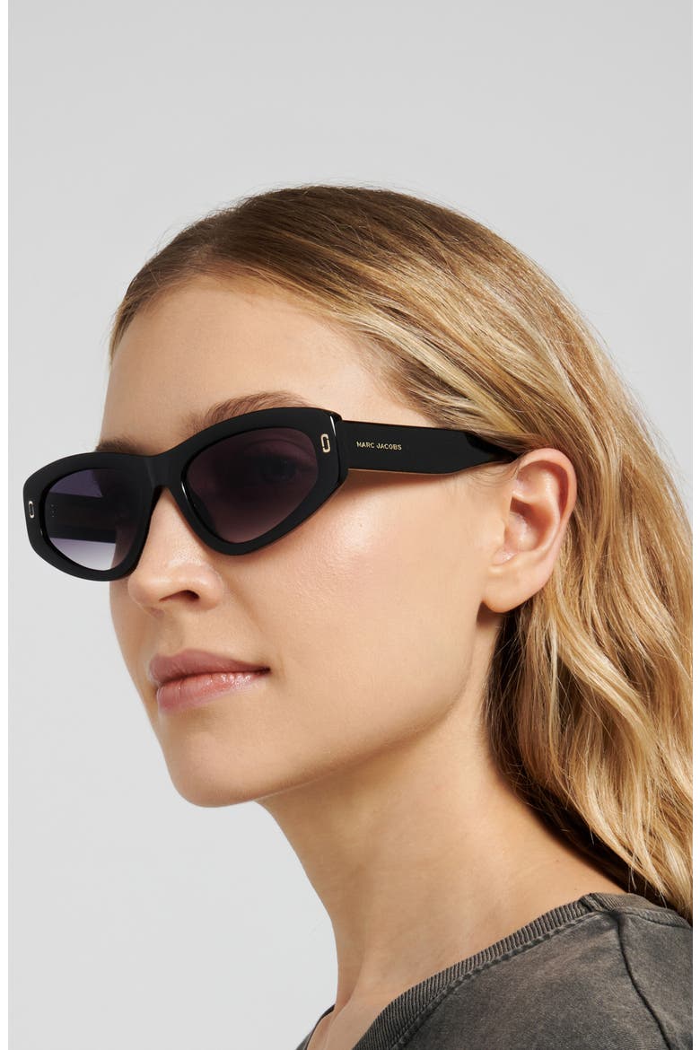 55mm Gradient Rectangular Sunglasses, Alternate, color, BLACK/ DARK GREY SF