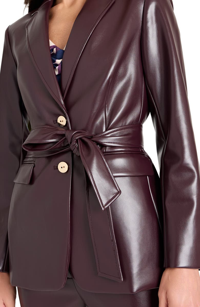 Tahari ASL Belted Faux Leather Blazer, Alternate, color, Plum