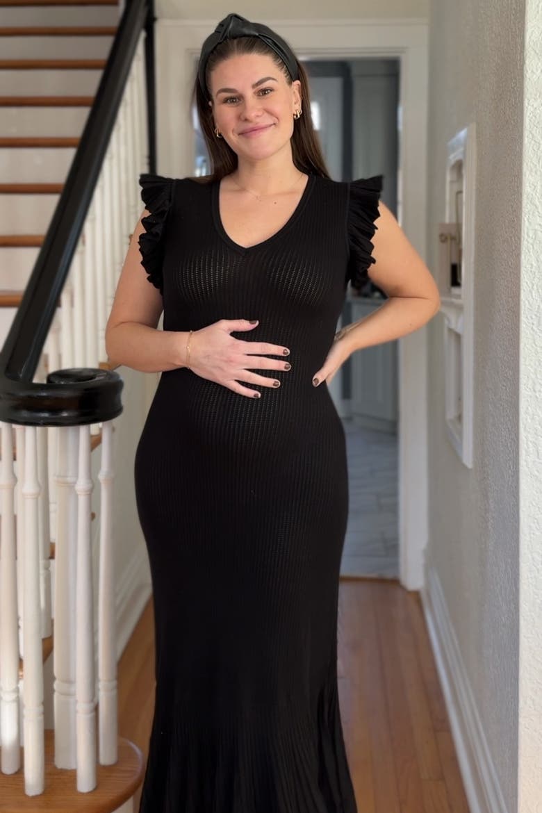 Ruffle Sleeve Mermaid Hem Midi Dress, Alternate, color, Black