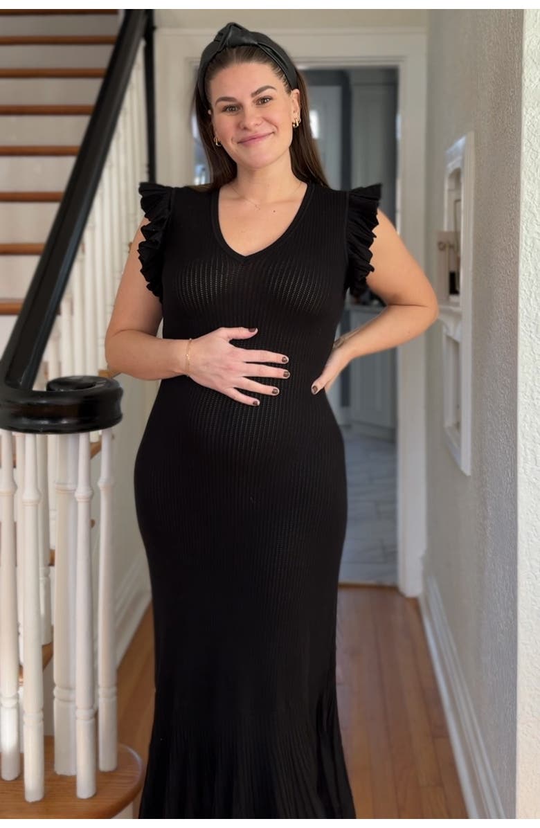 PinkBlush Ruffle Sleeve Mermaid Hem Midi Dress, Alternate, color, Black