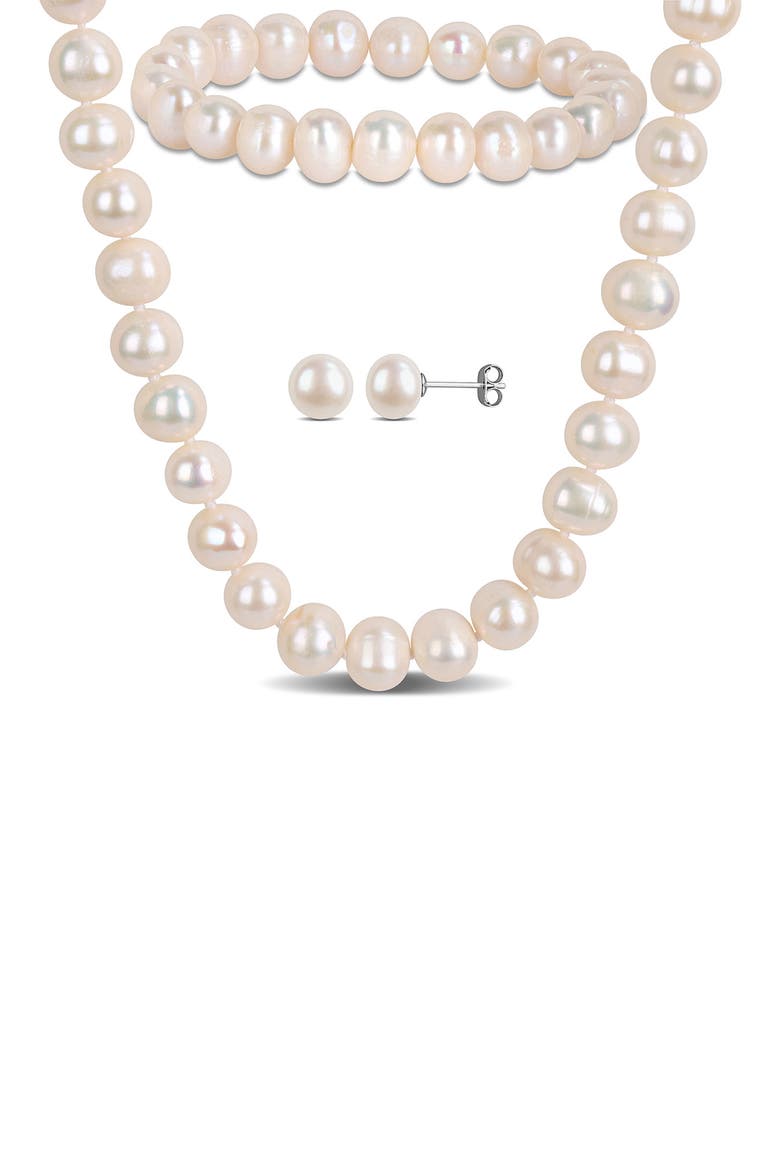 Cultured Freshwater Pearl Necklace, Earrings & Bracelet Set, Main, color, WHITE