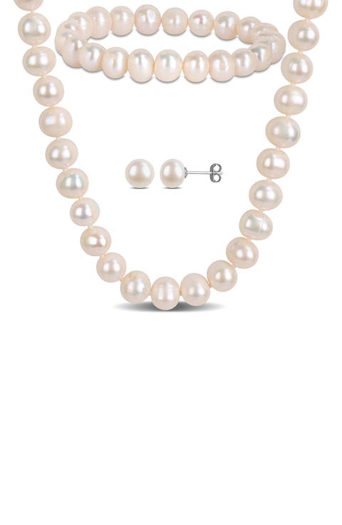 Cultured Freshwater Pearl Necklace, Earrings & Bracelet Set