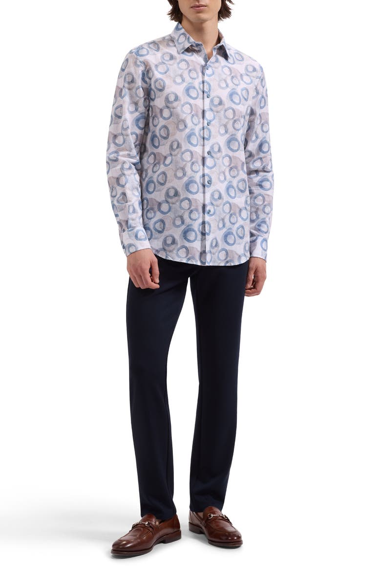 Bugatchi Julian Shaped Fit Cotton Button-Up Shirt, Alternate, color, Cobalt