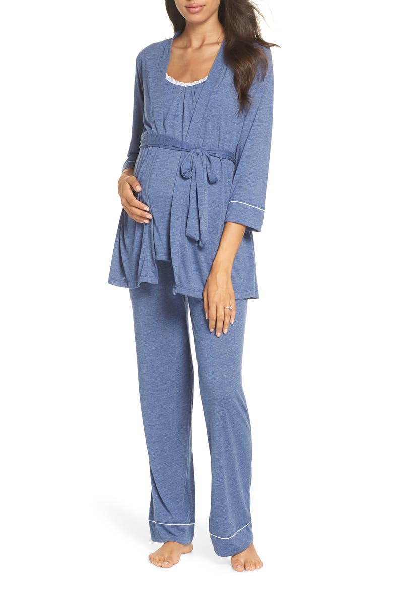 Maternity/Nursing Robe & Pajamas, Main, color, CHAMBRAY
