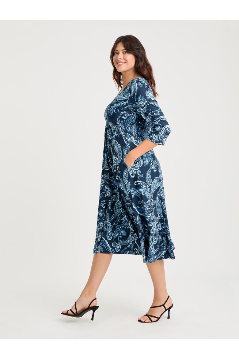 Claudia Peach Touch Knot Front Dress, Alternate, color, Navy Paisley
