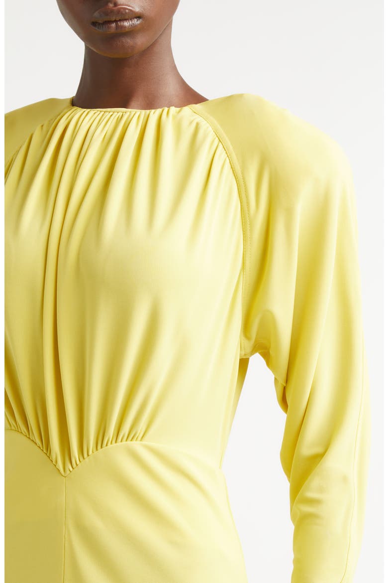 Gathered Long Sleeve Jersey Midi Dress, Alternate, color, MIMOSA
