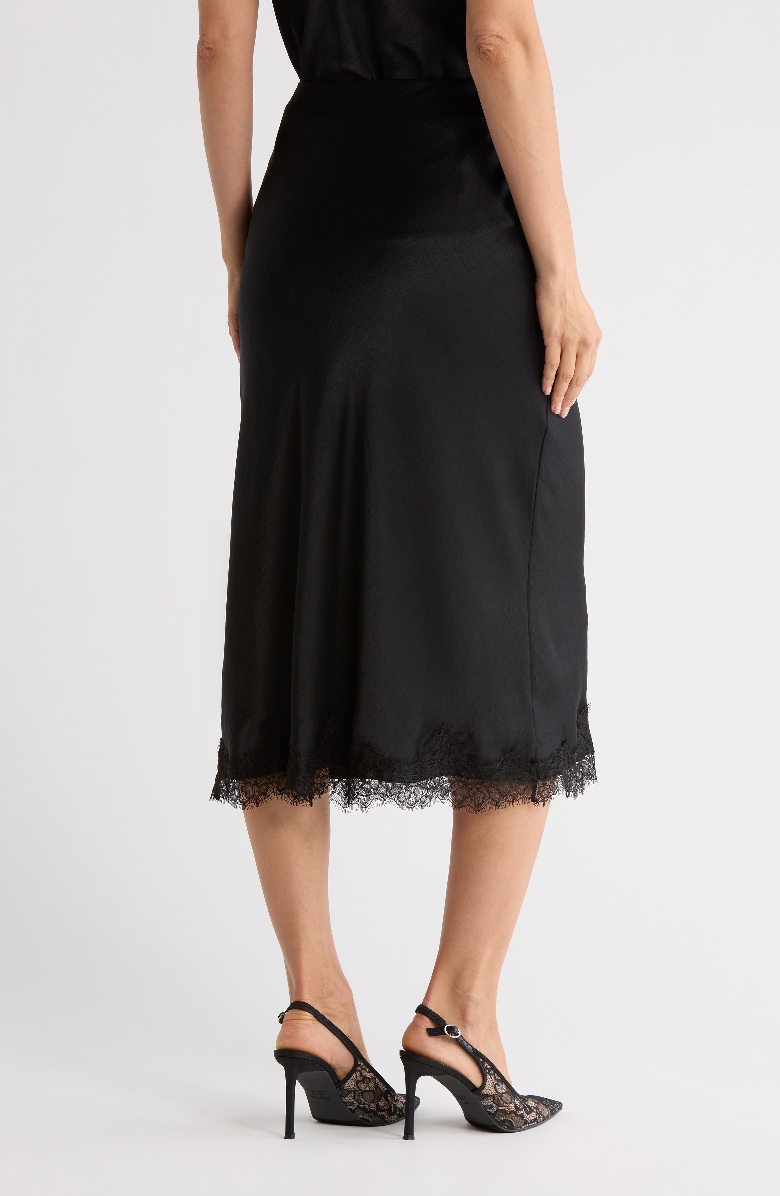 Lace Trim Satin Midi Skirt - image 2