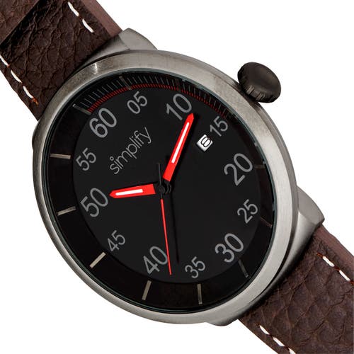Simplify The 7100 Leather-band Watch W/date In Brown