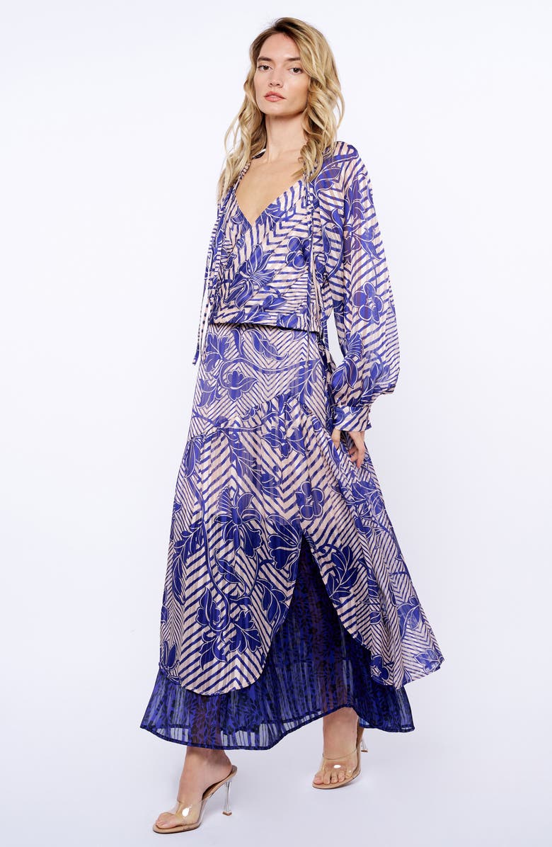 CIEBON Betty Print Split Neck Top, Alternate, color, Navy