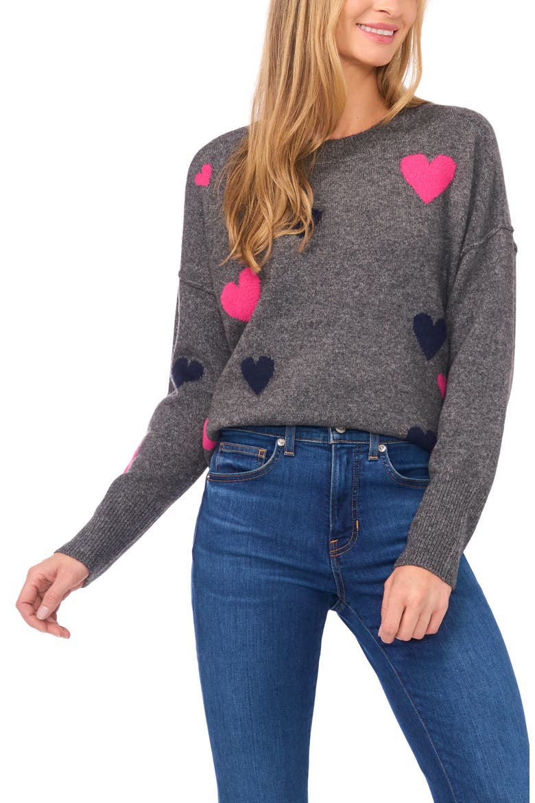 Heart Pattern Intarsia Sweater, Main, color, MEDIUM HEATHER GREY