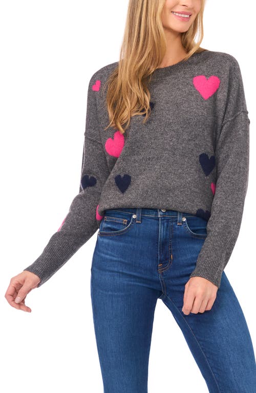 Cece Heart Pattern Intarsia Sweater In Gray