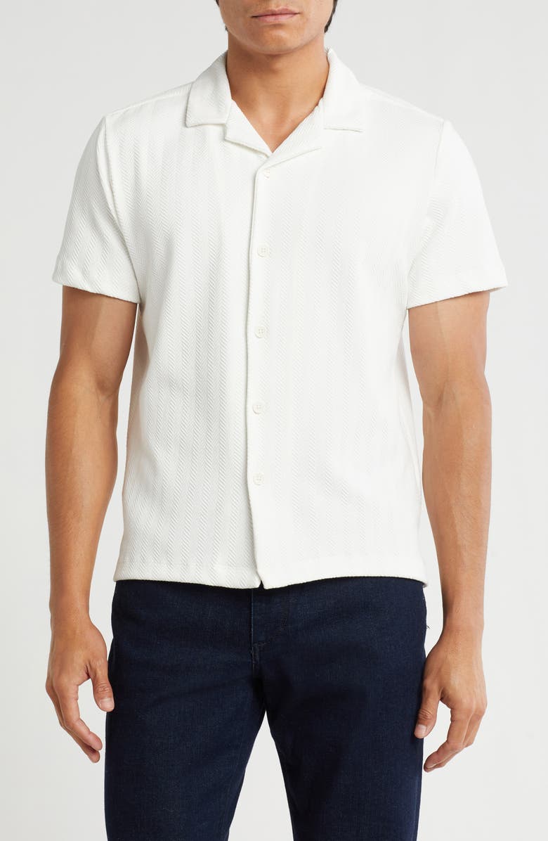 DENIM AND FLOWER Textured Knit Camp Shirt, Main, color, Off White