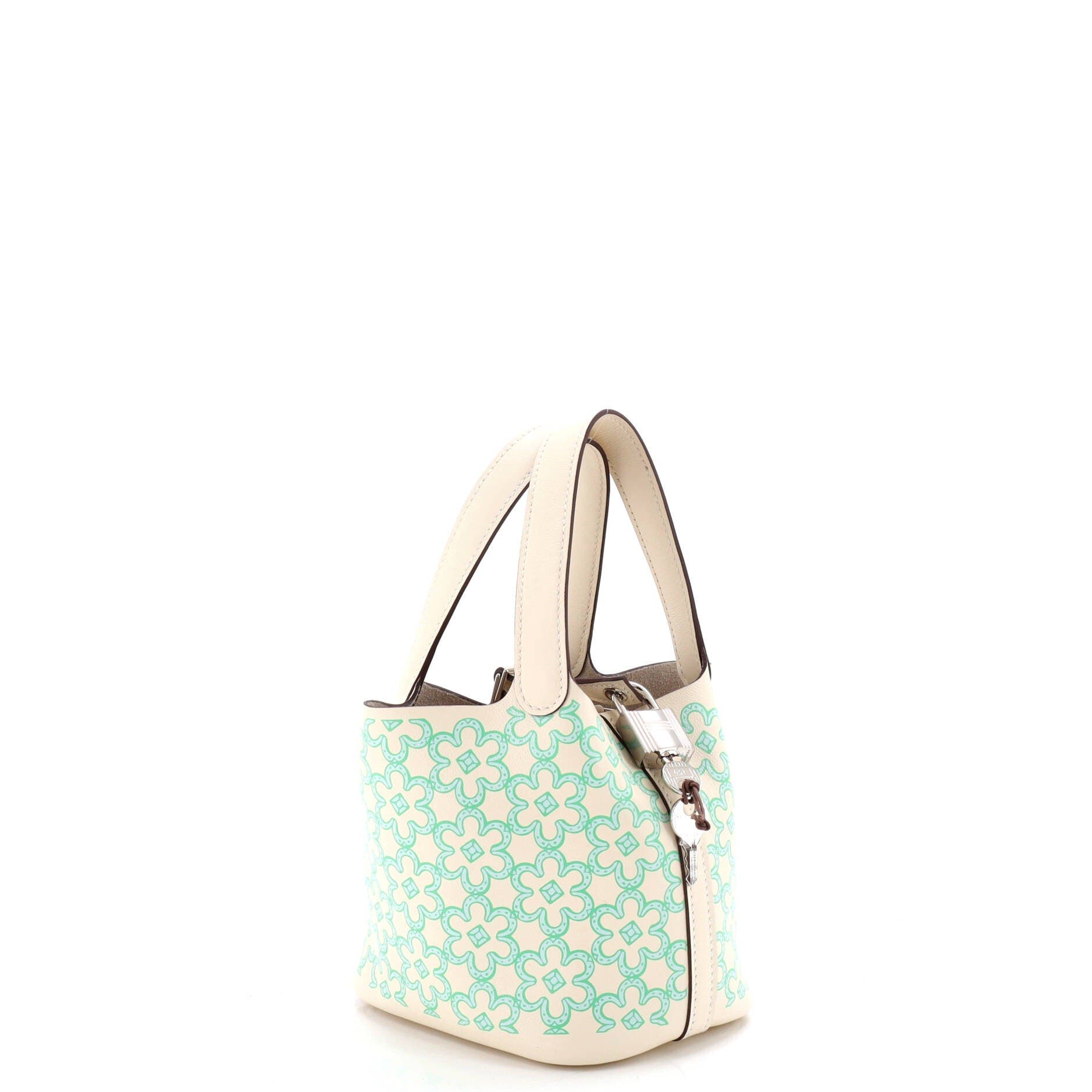 Pre-Owned Hermes Picotin Lock Bag Lucky Daisy Printed Swift Micro, Alternate, color, Nata