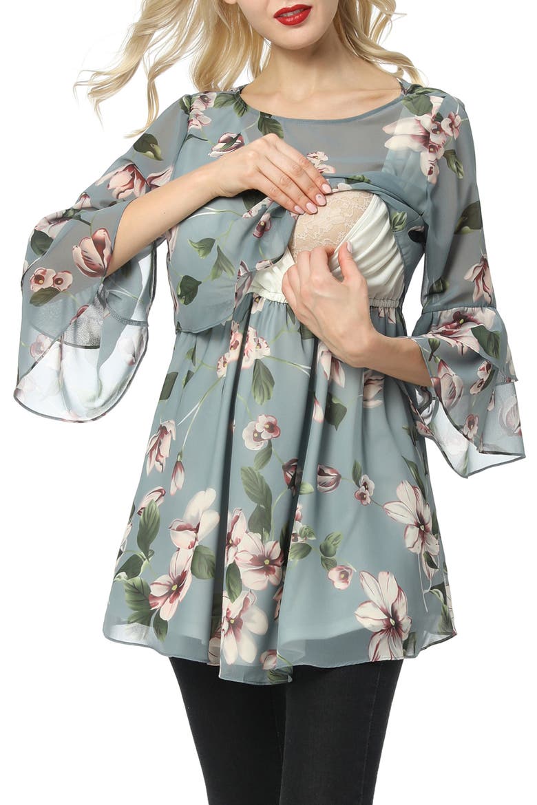 Audrey Floral Maternity/Nursing Popover Blouse, Alternate, color, MULTICOLORED