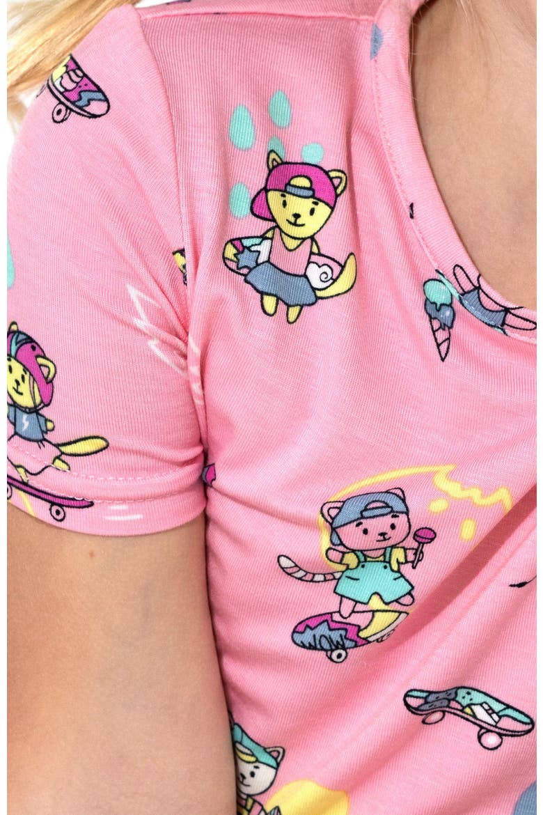 Skater Kitty Kids 2-Piece Short Sleeve & Shorts Pajama Set, Alternate, color, Skater Kitty
