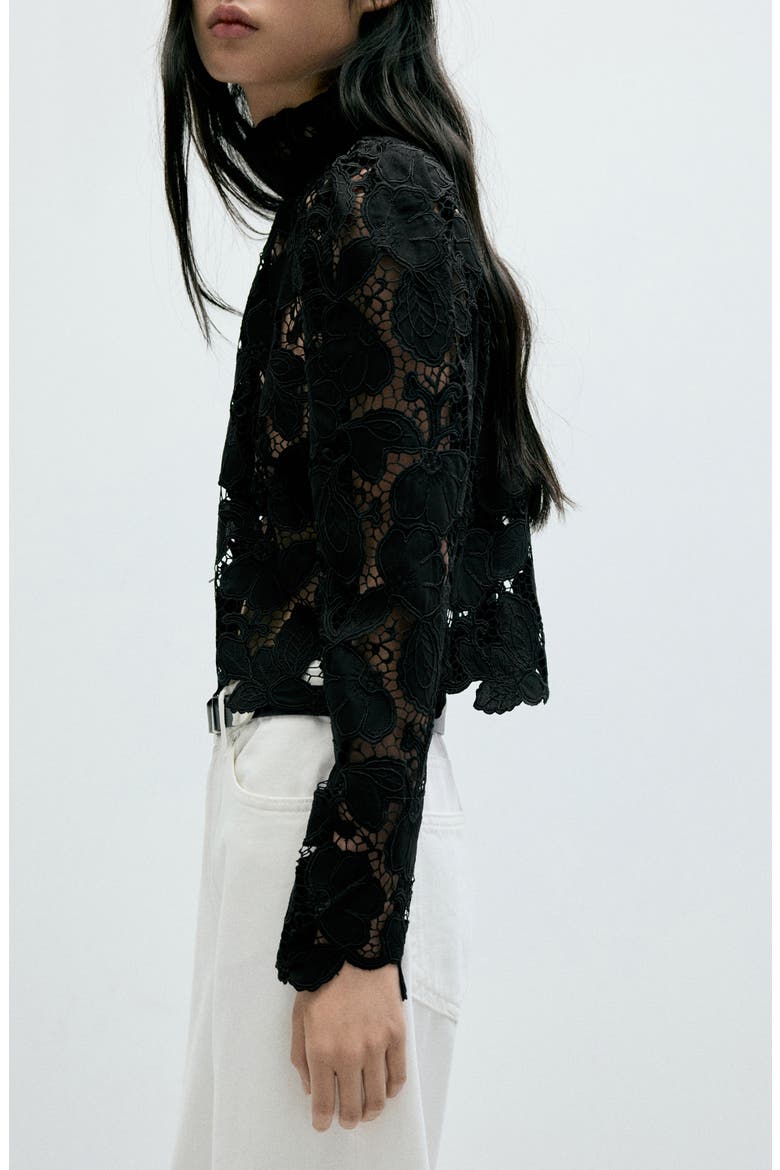 Guipure Lace Long Sleeve Top, Alternate, color, BLACK