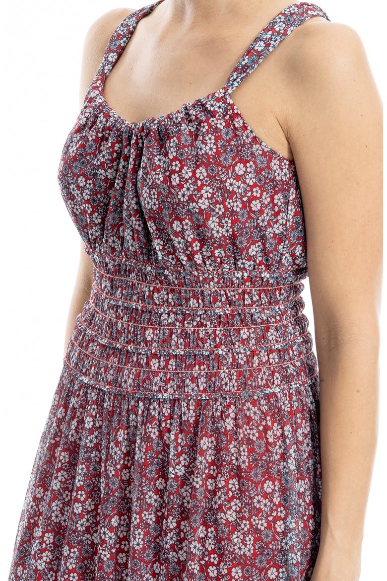 Halter Tiered Maxi Dress, Alternate, color, RED SIMPLE FLORAL LEAVES