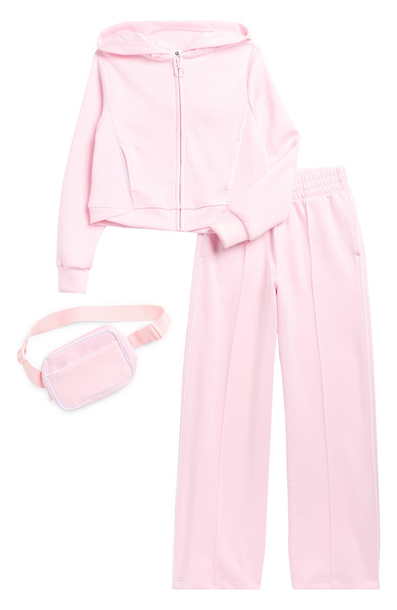 90 DEGREE BY REFLEX Kids' SofeLite Full Zip Hoodie, Pants & Belt Bag Set, Main, color, Blossom Combo