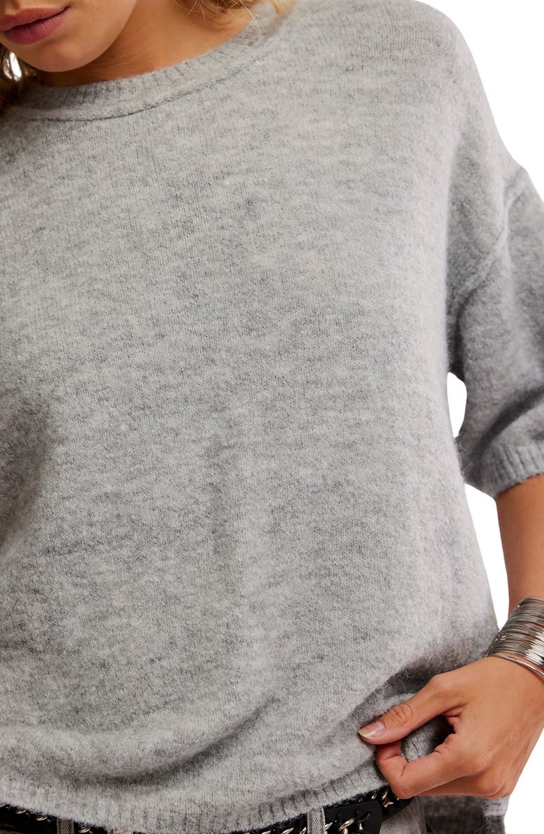 Free People Margot Oversize Short Sleeve Sweater, Alternate, color, Heather Grey