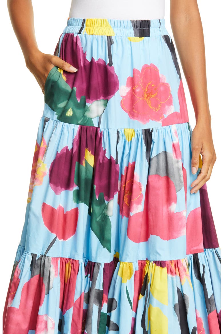 Big Print Convertible Tiered Cotton Maxi Skirt, Alternate, color, PROM AZZURRO