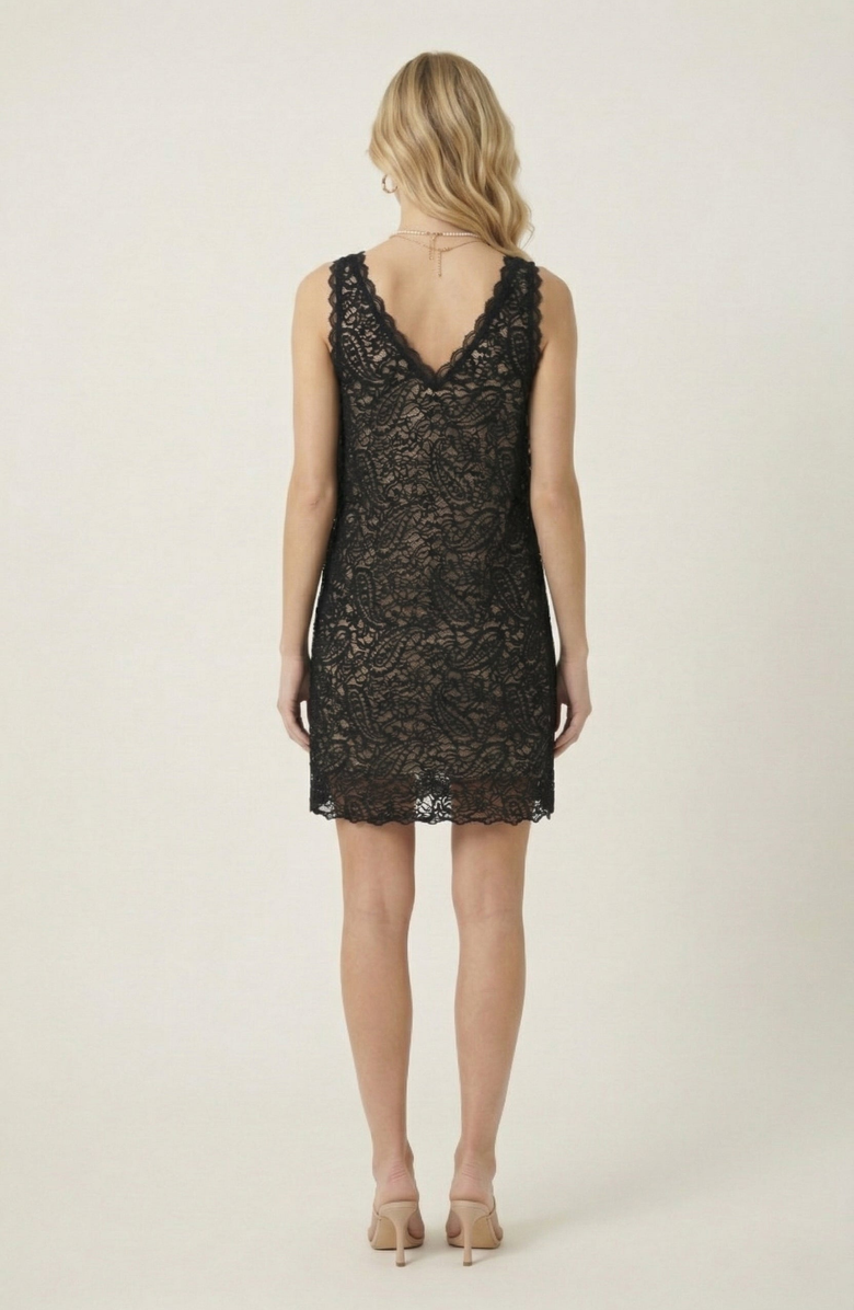 Modenaire Sleeveless Lace Mini Dress, Alternate, color, Black
