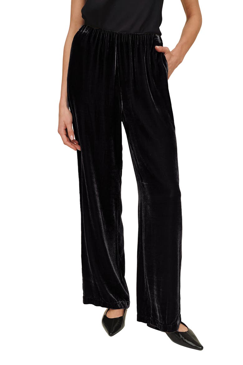 Sleek Clean Wide Leg Velvet Pants, Main, color, BLACK
