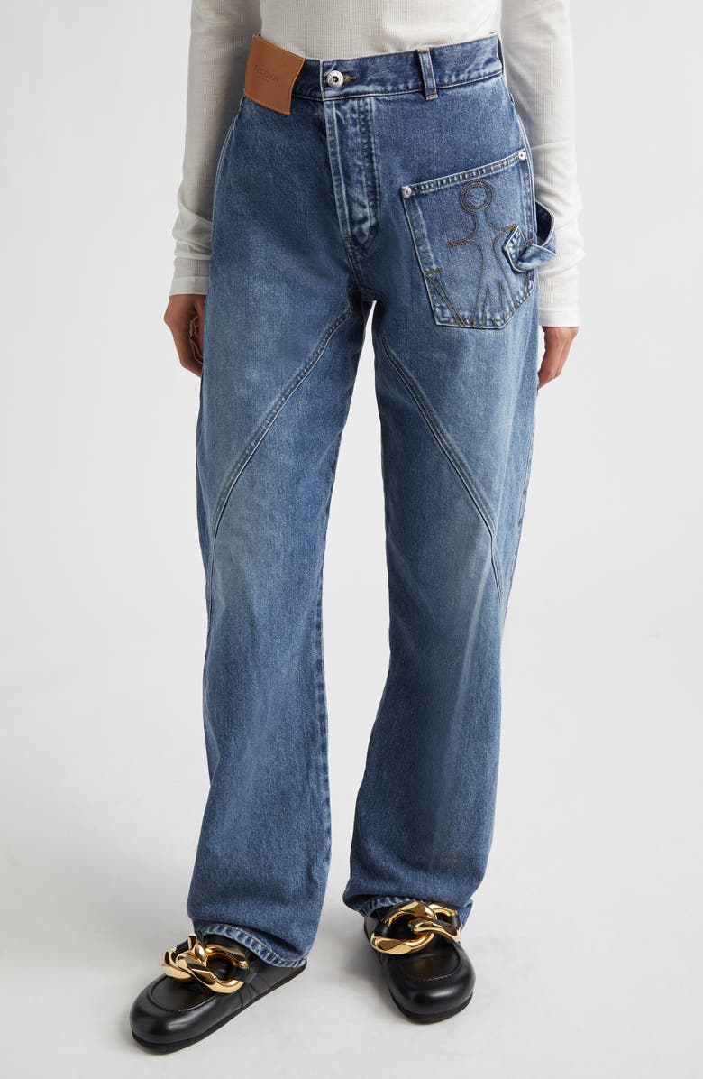 JW Anderson Twisted Workwear Jeans, Main, color, Mid Blue