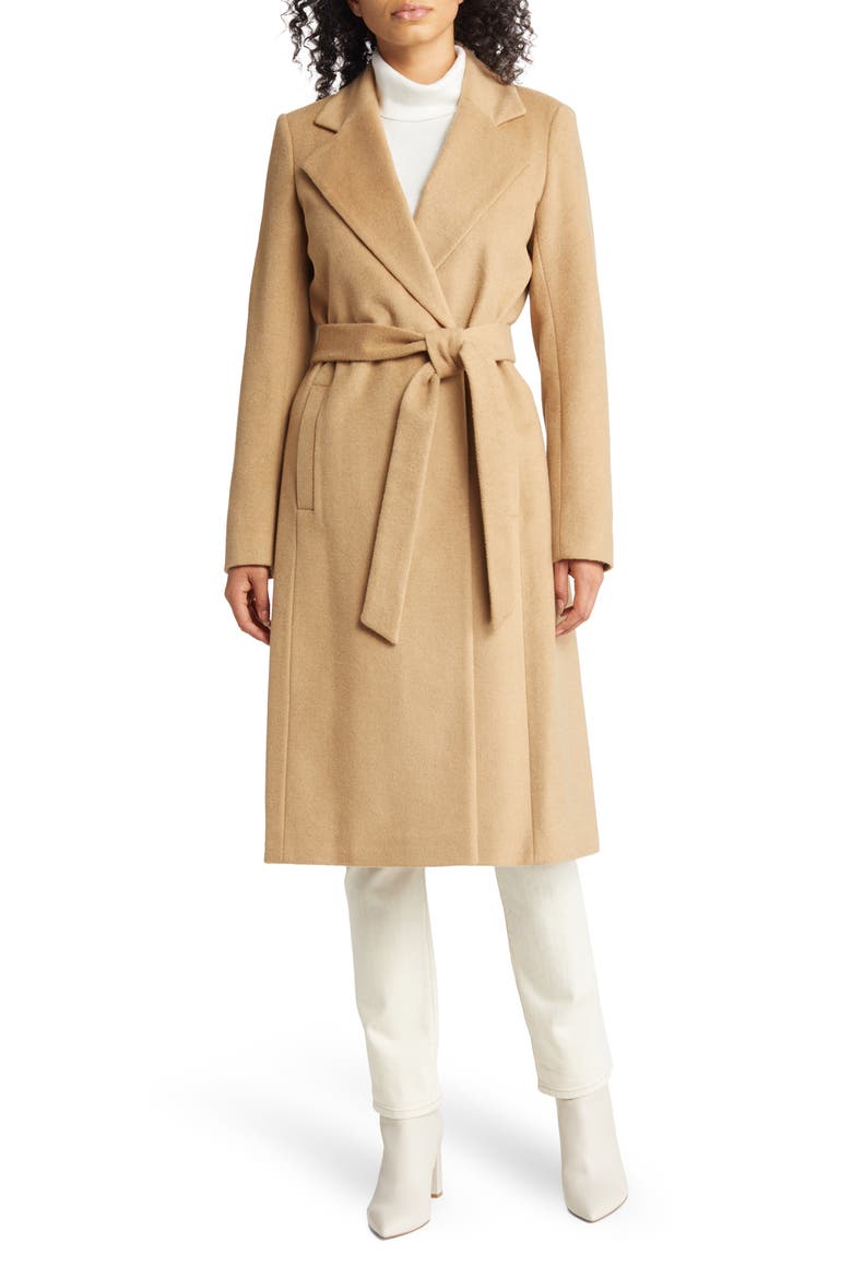 Belted Wool Blend Coat, Main, color, CAMEL