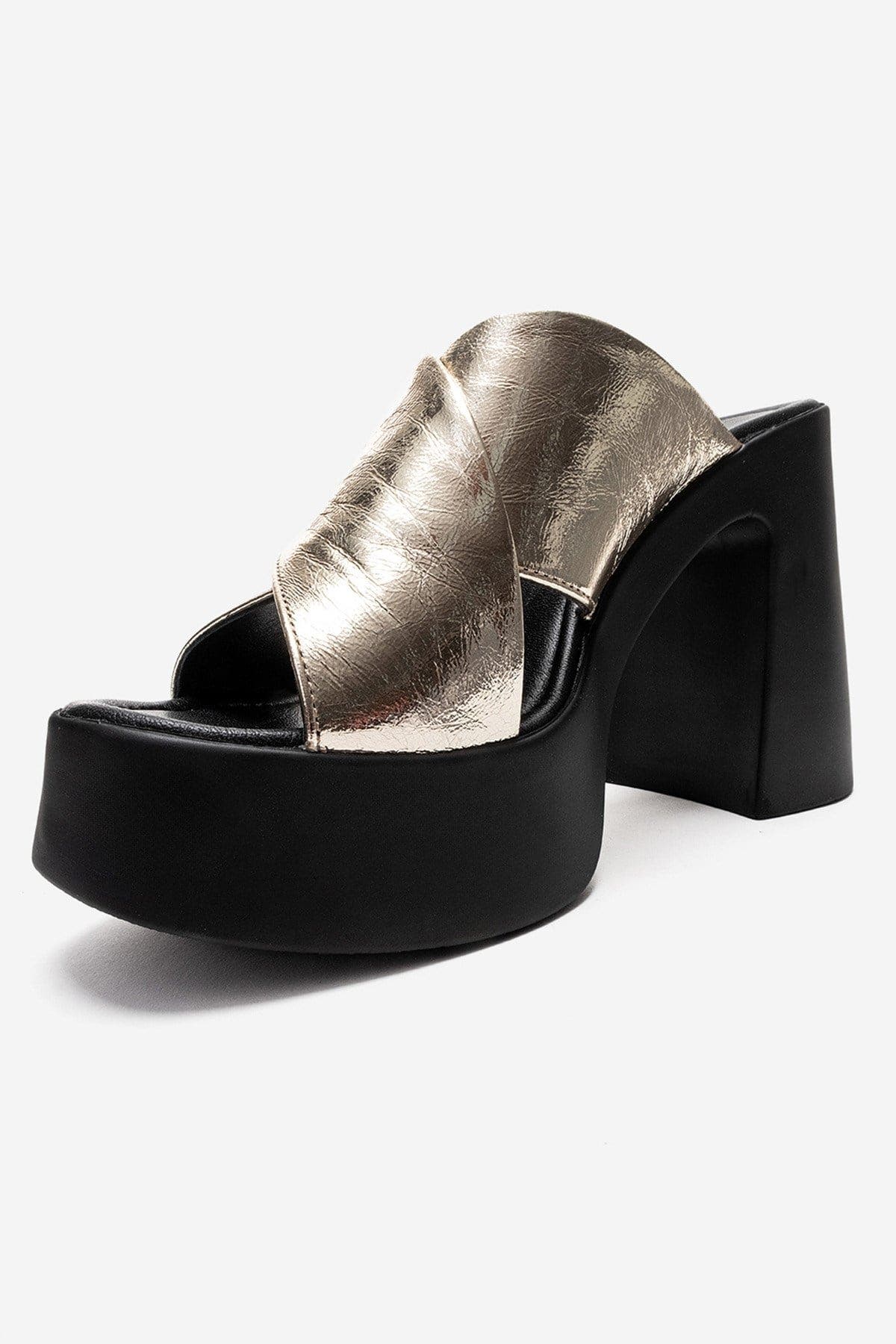 Essenza Leather Platform Block Heel Sandal, Alternate, color, Gold