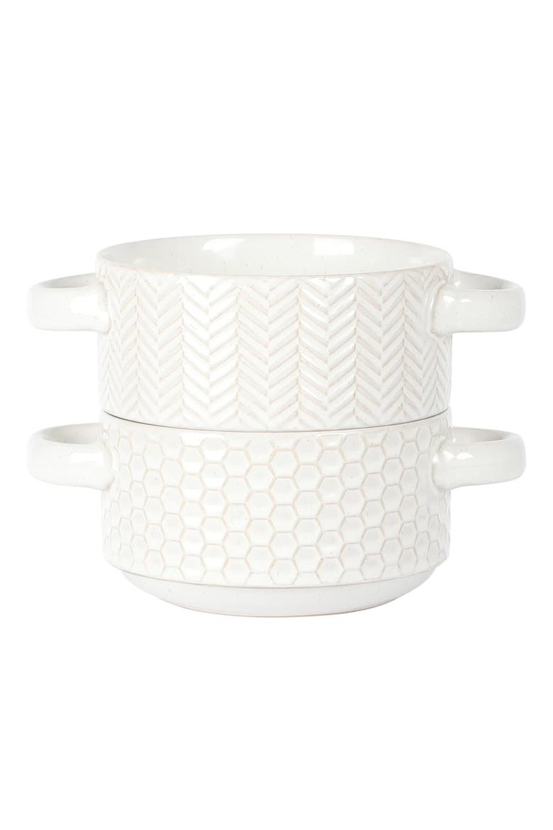 Earlhart 2 Piece 6 Inch Ribbed Stoneware Soup Bowl Set with Handles, Main, color, White