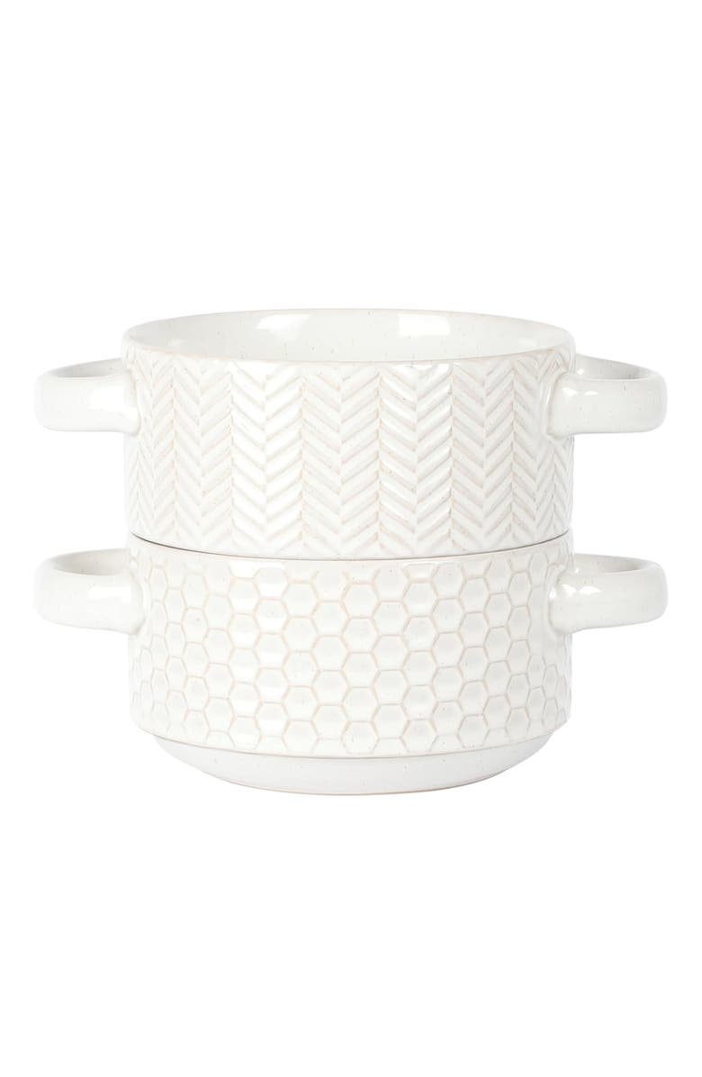 Gibson Elite Earlhart 2 Piece 6 Inch Ribbed Stoneware Soup Bowl Set with Handles, Main, color, White