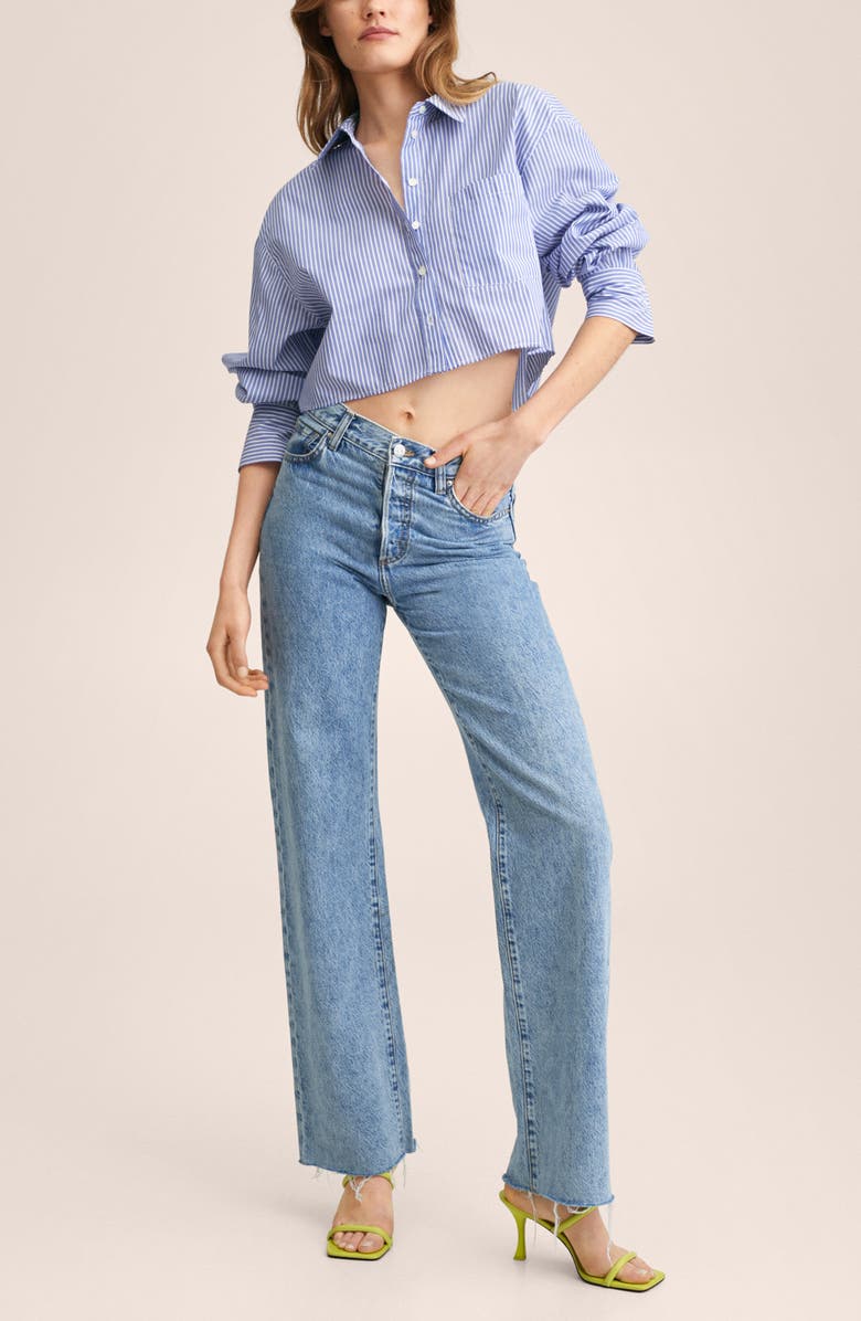 MANGO Stripe Cotton Blend Crop Shirt, Alternate, color,