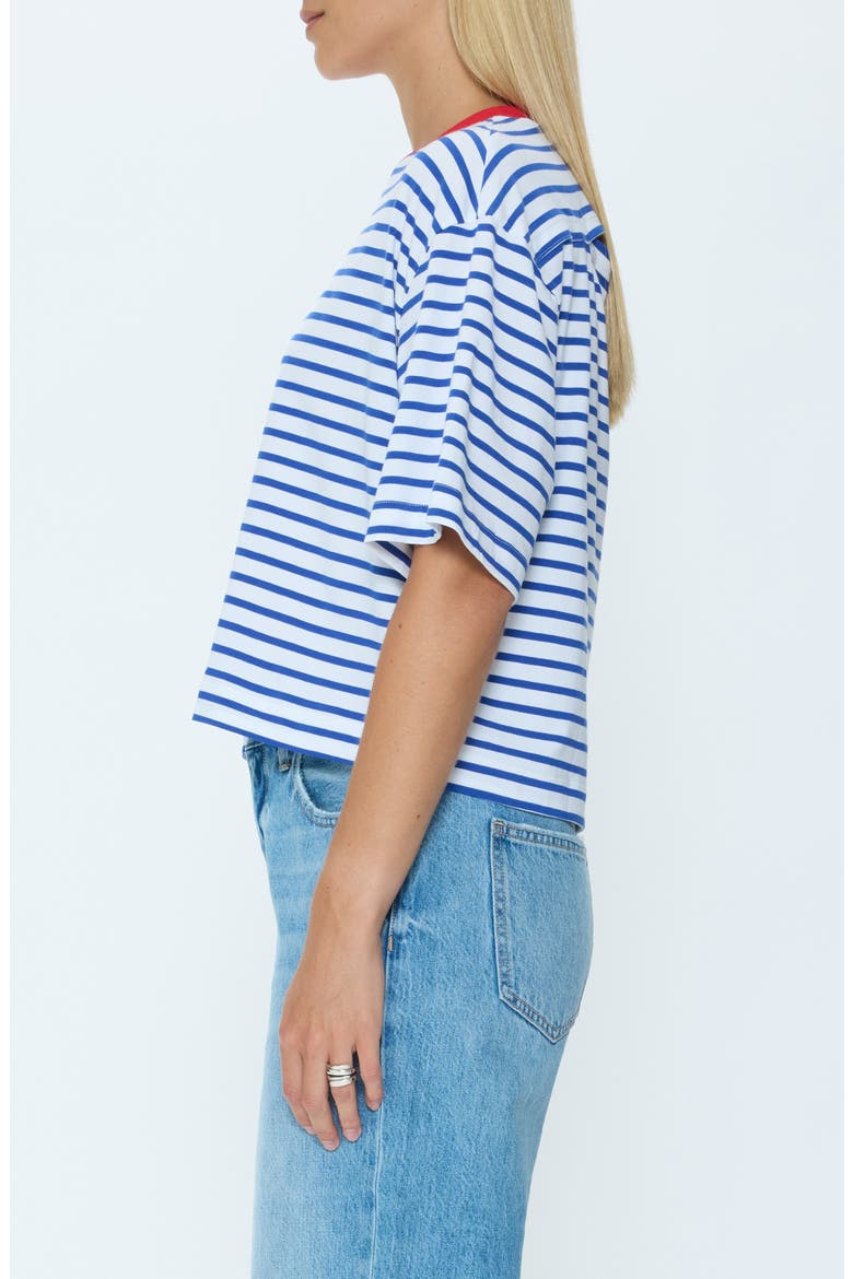 Mae Stripe Cotton Back Cutout Crop T-Shirt, Alternate, color, MARITIME RED