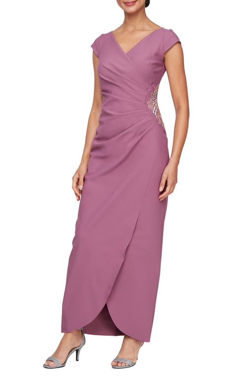 Alex Evenings Embellished Pleated Gown In Dark Mauve