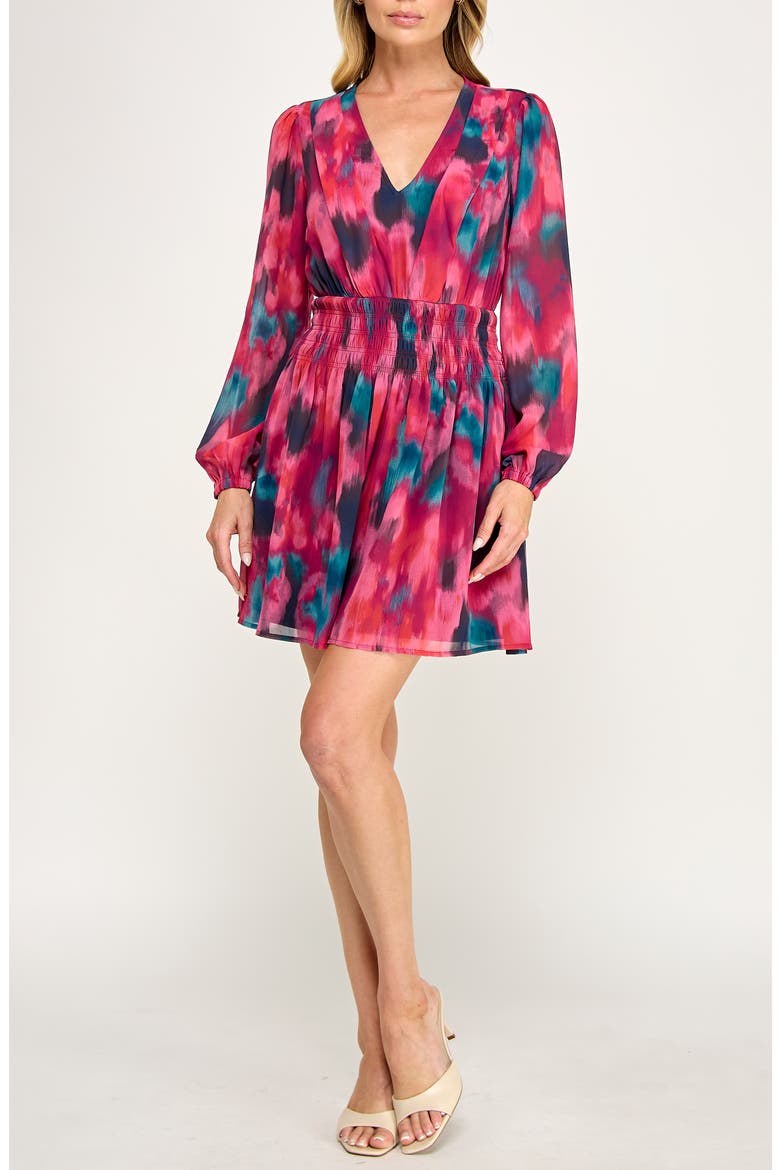 Smocked Waist Minidress, Main, color, MAGENTA BLUR