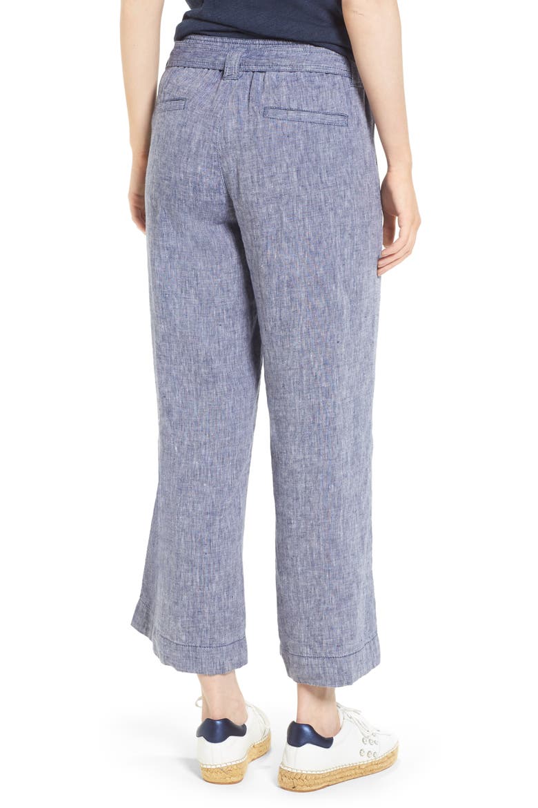 Wide Leg Crop Linen Pants, Alternate, color, NAVY CROSSDYE