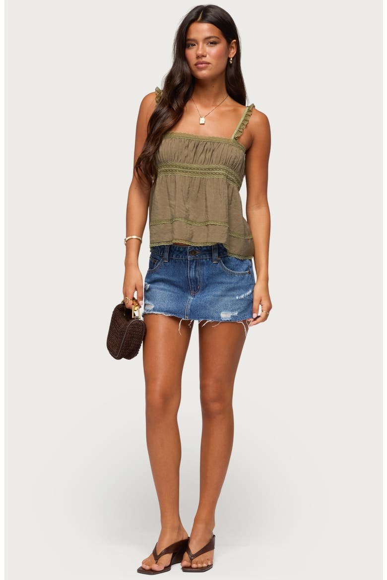 Mable Lace Trim Tiered Babydoll Tank, Alternate, color, OLIVE
