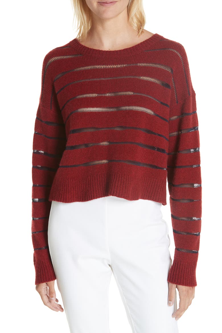 Penn Sheer Stripe Crop Sweater, Main, color, GREY/ WHITE