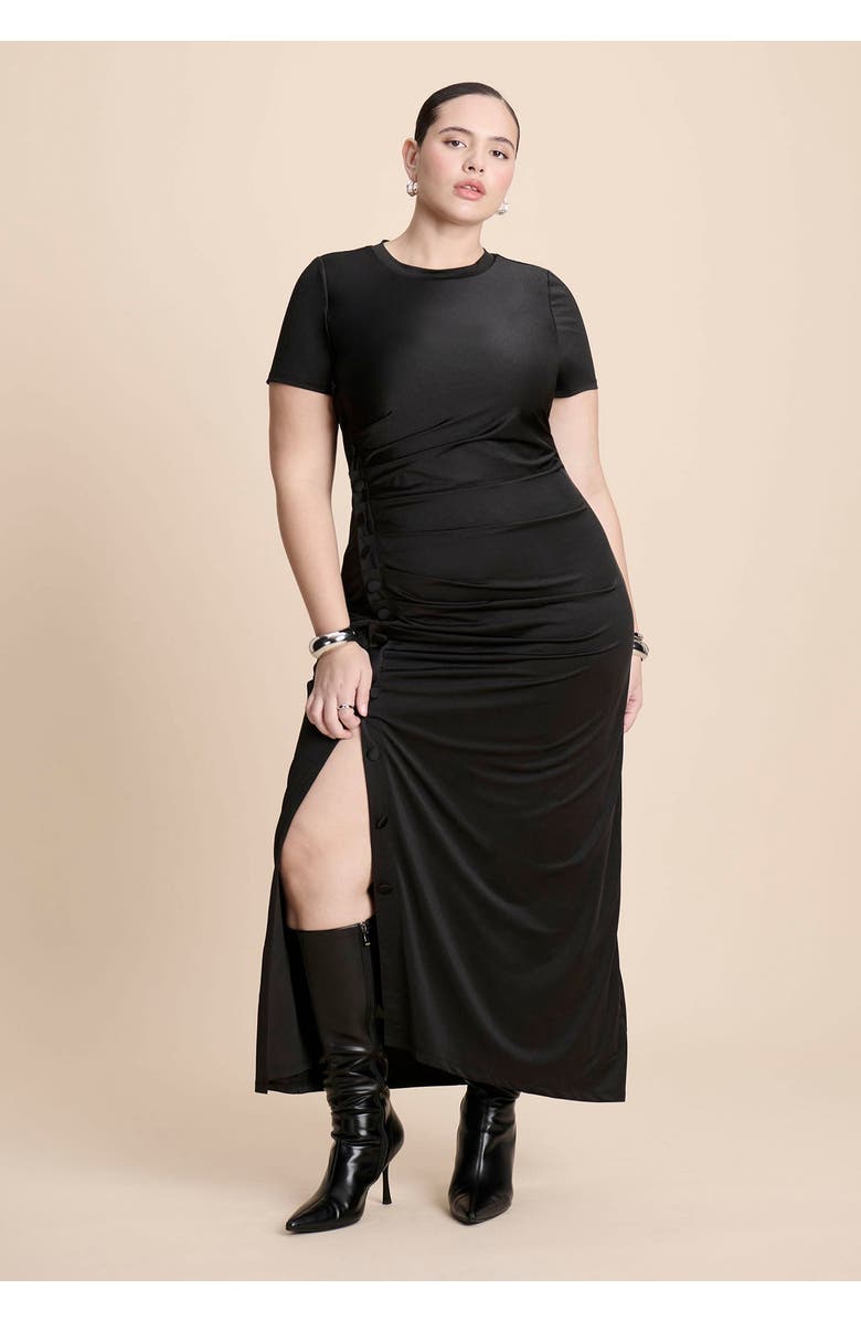 ELOQUII Slinky Dress W Buttons, Main, color, Black Onyx