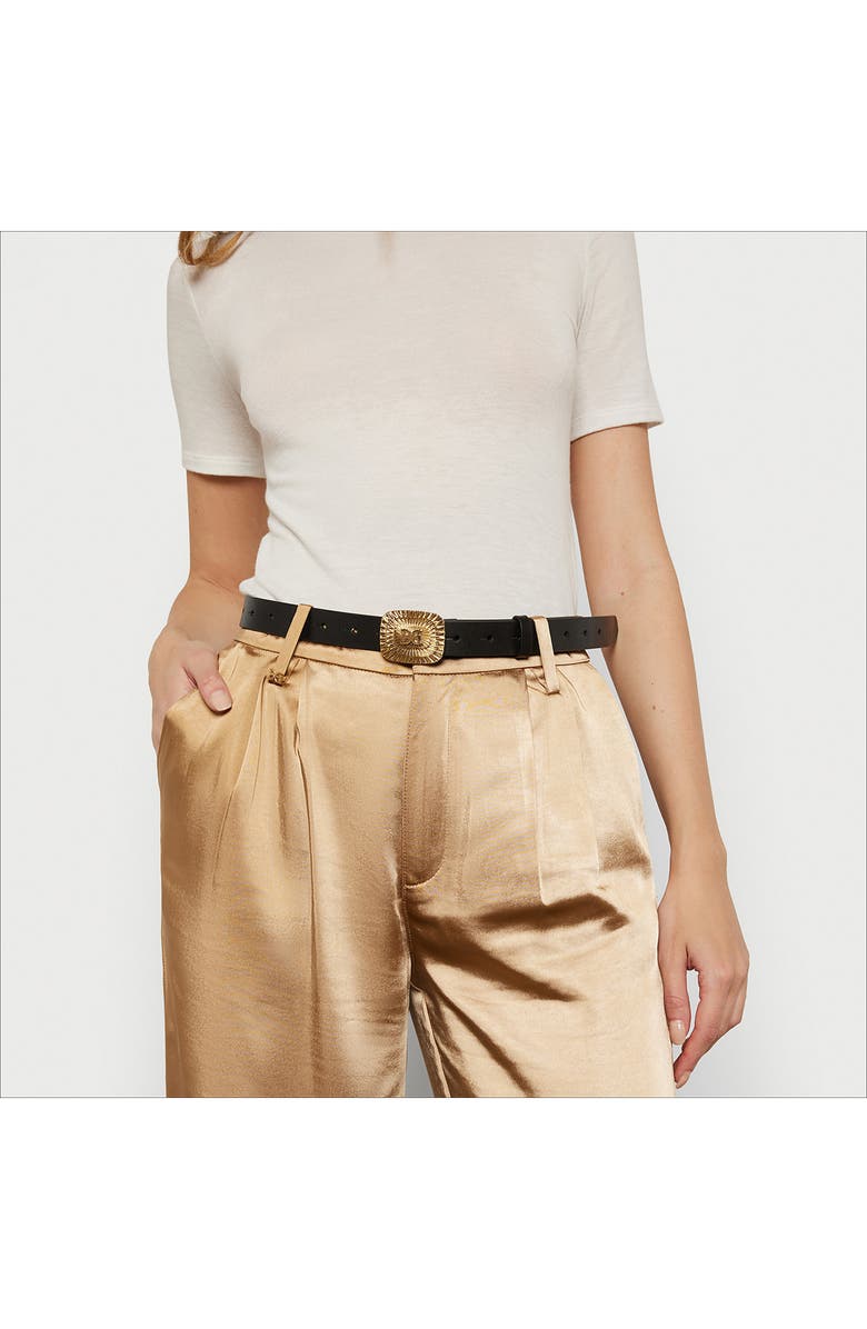 Sam Edelman Sunburst Plaque Leather Belt, Alternate, color,