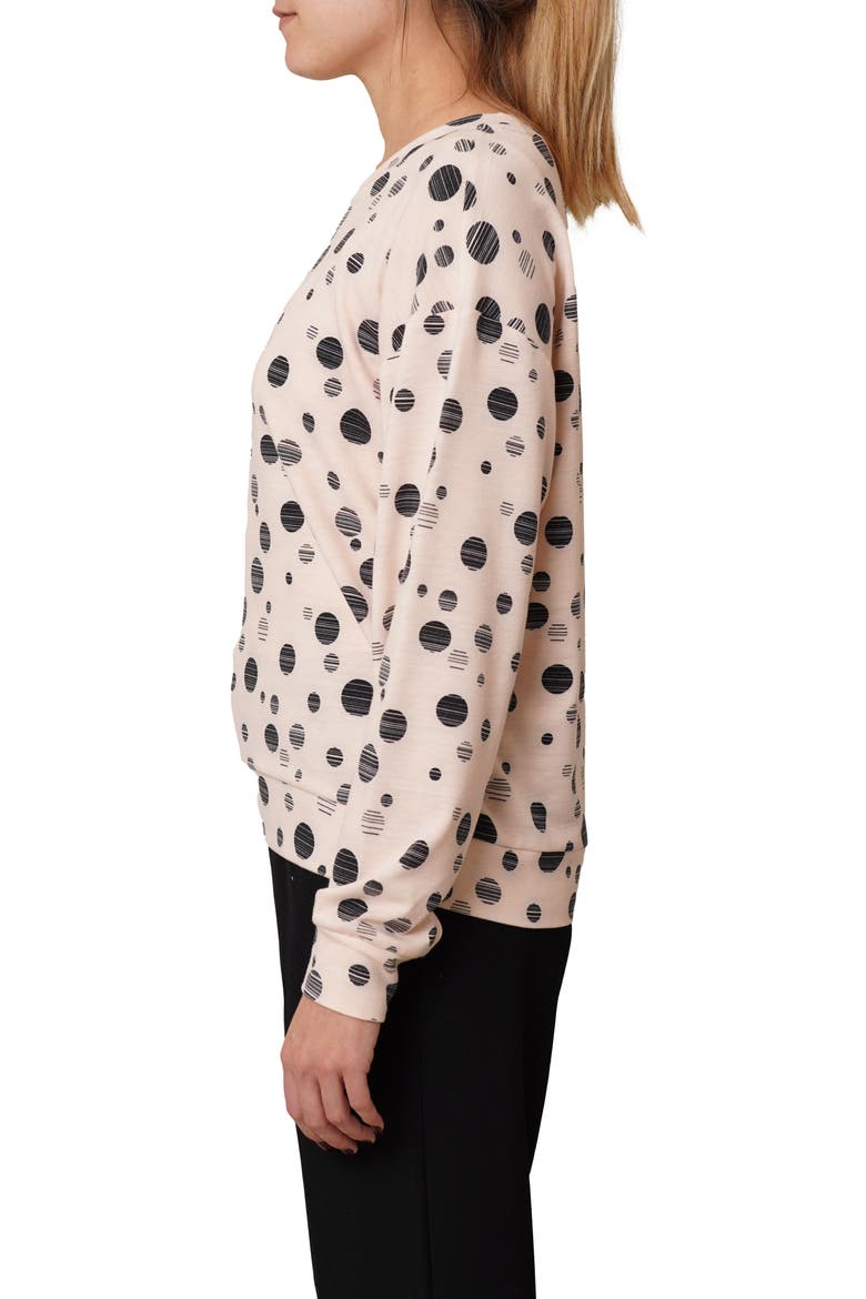 Drop Shoulder Dot French Terry Sweater, Alternate, color, PASTEL PINK/ BLACK
