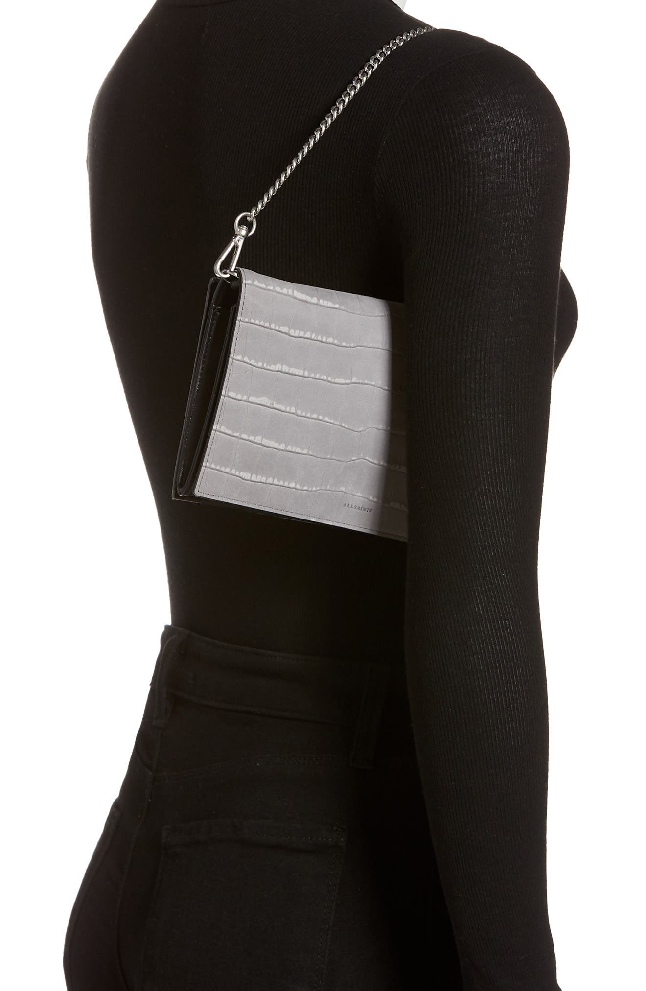 AllSaints Claremont Croc Embossed Leather Crossbody, Alternate, color, 