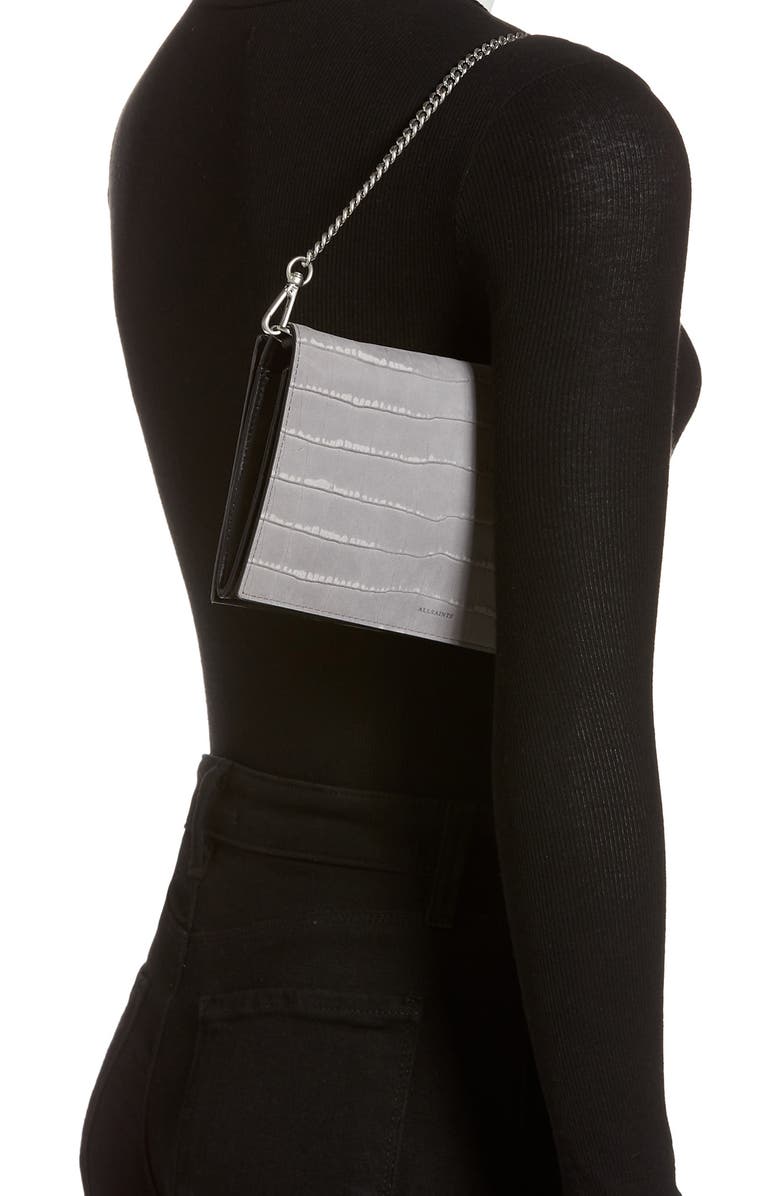 AllSaints Claremont Croc Embossed Leather Crossbody, Alternate, color,