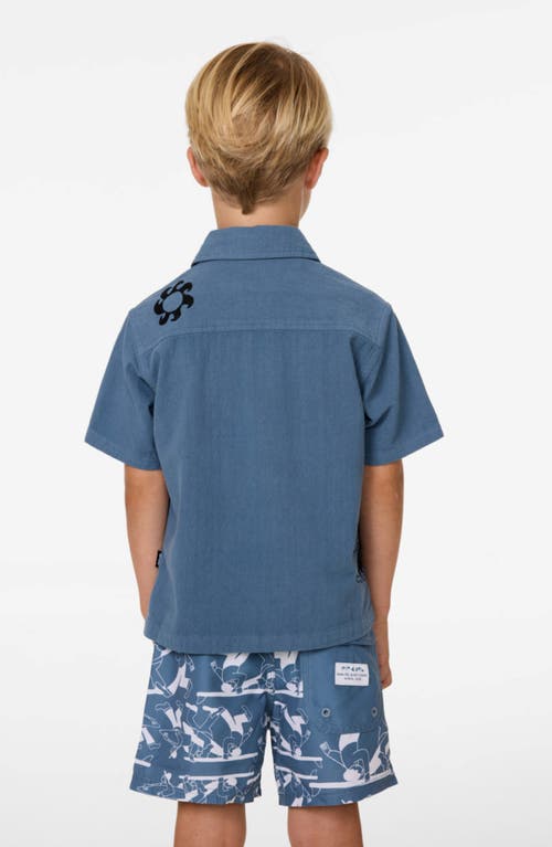 Rip Curl Kids' Tropic Short Sleeve Cotton Button-up Shirt In Blue