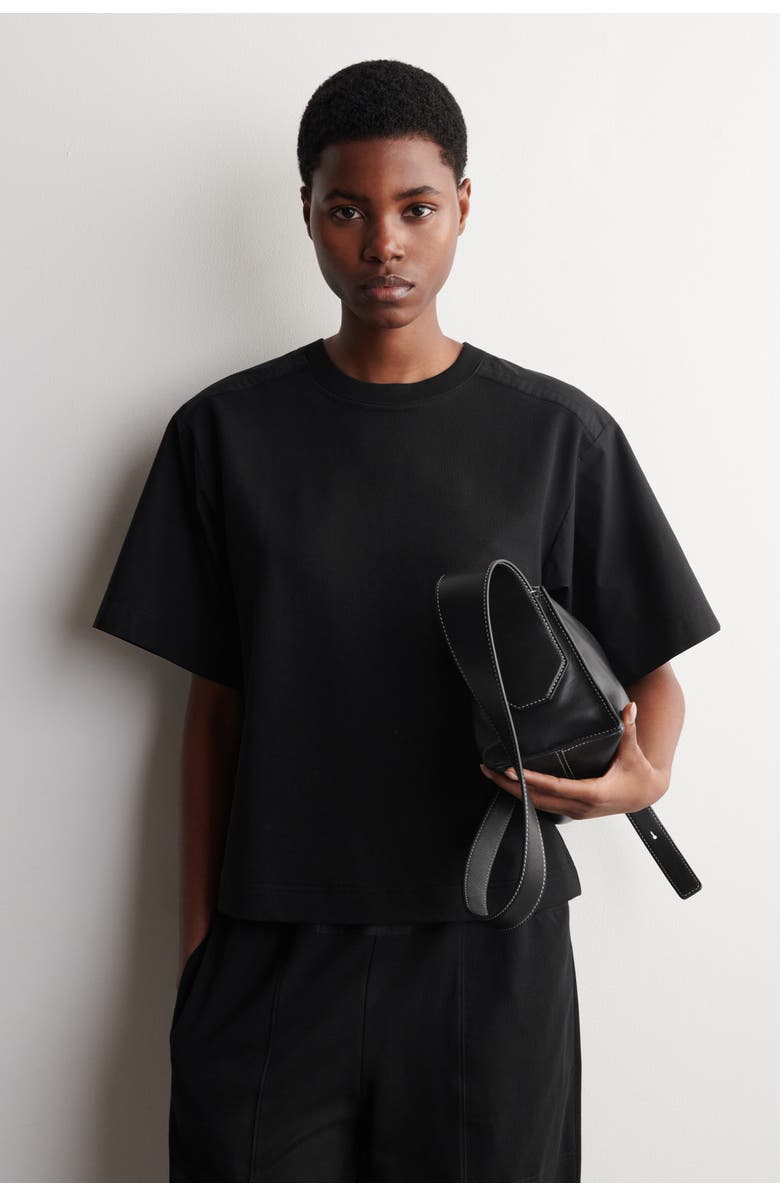 COS Poplin-panelled Jersey T-shirt, Main, color, Black